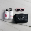privé pro cosmetic bag - product with amp up shampoo & conditioner + sunglasses